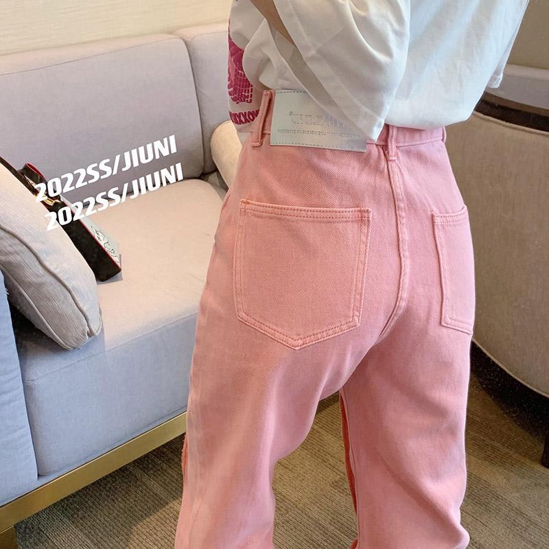 Quần Jeans Hồng Ống Rộng Lưng Cao Phong Cách Retro Thiết Kế Mới 2022 Cho Nữ