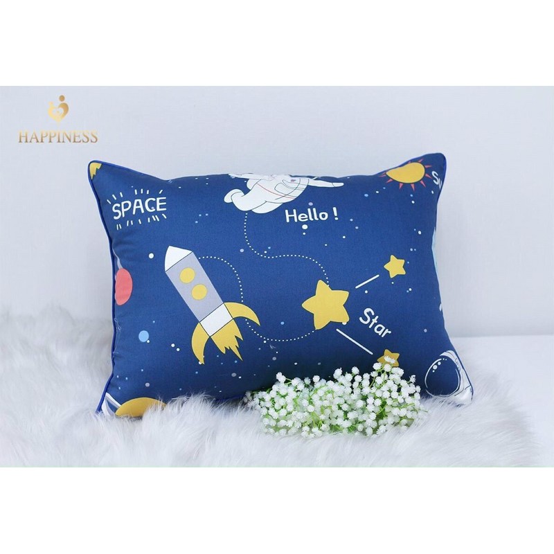 Gối Trẻ Em Happiness [MỀM - MÁT] Chất Liệu 100% Cotton Hàn Quốc, Cho bé trai, bé gái Kích thước 35x50cm, hàng chính hãng