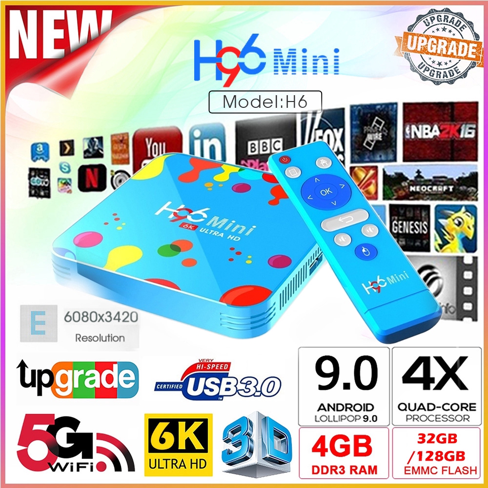 Đầu Tv Box Android 9.0 Os H96 Mini Quad-Core 4g + 32g / 128g 6k Hd Media Player Usb 3.0 Android Box