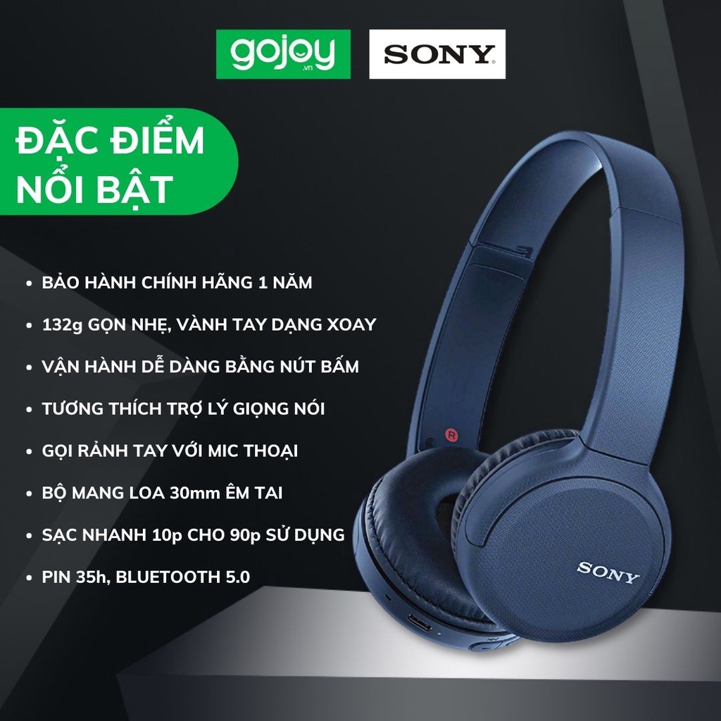 Tai Nghe Chụp Tai SONY WH CH510 CHÍNH HÃNG Không Dây GOJOY VN Phân Phối BẢO HÀNH 1 NĂM Bluetooth 5.0 Âm Thanh Hay Êm Tai