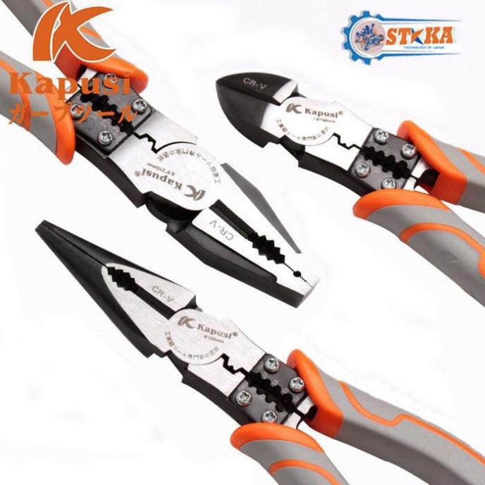 Combo Bộ 3 Kìm Cắt, Kìm Điện, Kìm Nhọn Cao Cấp Nhật Bản Kapusi Thép CRV 5 - Bộ Kiềm Điện Đa Năng Chính Hãng