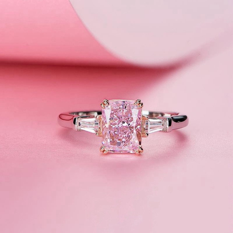 Nhẫn Đính Đá Zircon Hình Vuông Màu Hồng Thời Trang Lãng Mạn Cho Nữ