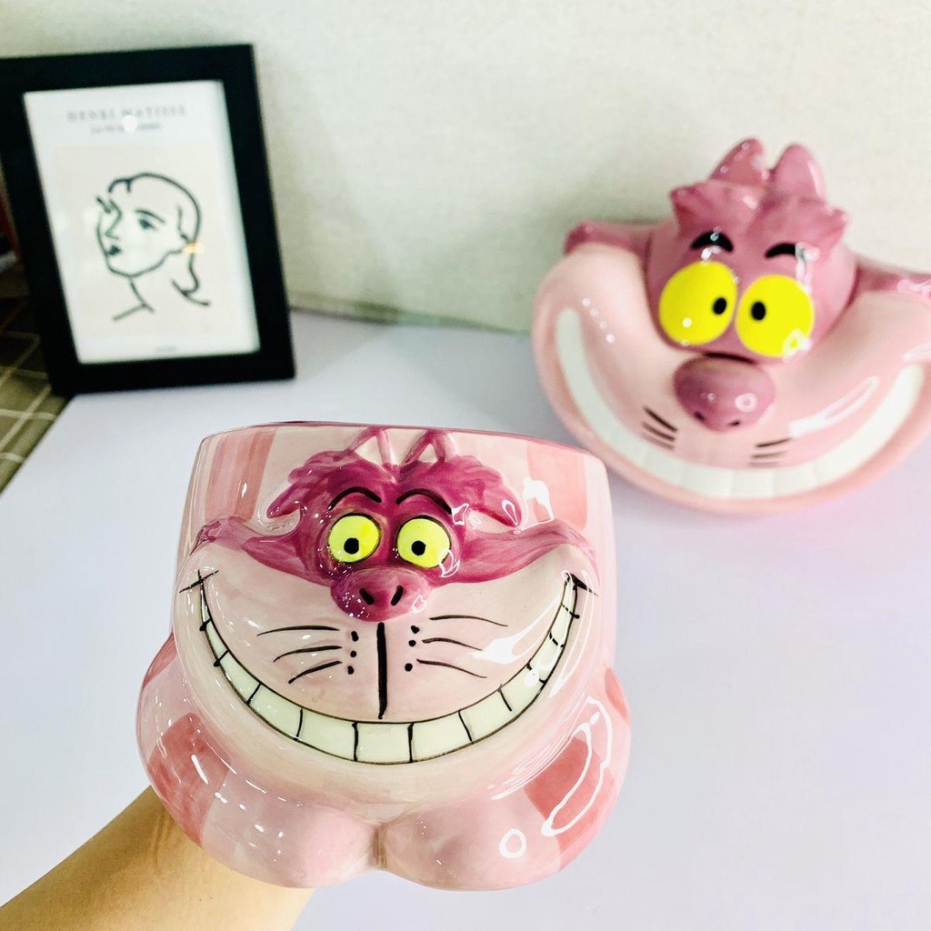 Cốc Uống Nước Bằng Sứ in Hoạt Hình Mèo Cheshire Dễ Thương