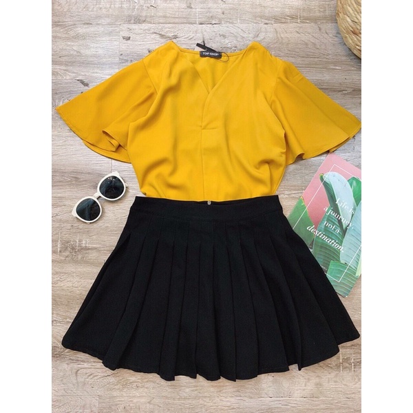 Set váy quần đen xếp li + áo sơ mi style Hàn mua 1 được 2 vừa tiện vừa đẹp kèm ảnh thật
