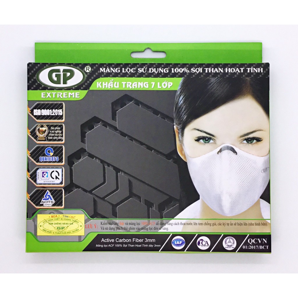 Combo 2 cái khẩu trang than hoạt tính GP Extreme, giặt được. Tặng kèm phích thử hàng thật. giá chỉ 90.000đ