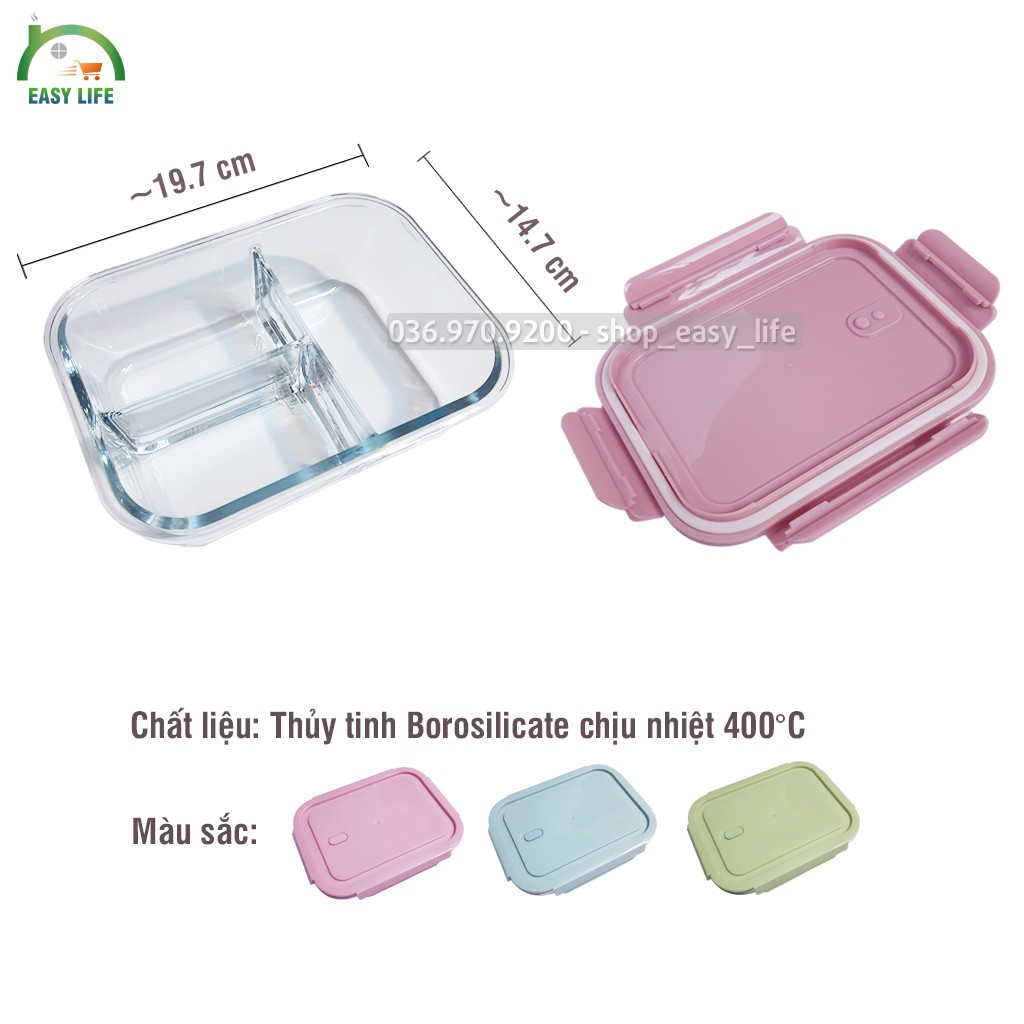 Hộp Cơm Thủy Tinh 3 Ngăn Kèm Túi Giữ Nhiệt [Combo 1 Hộp 3 Ngăn + 1 Túi]