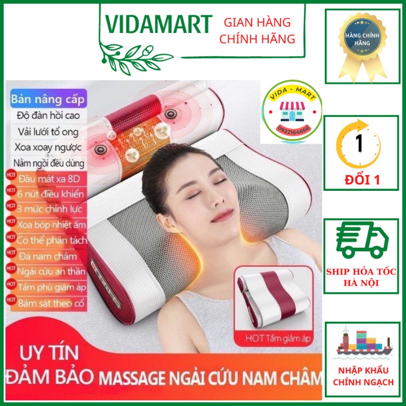 Gối Massage Hồng Ngoại Bản Nâng Cấp Có Đầu Mát Xa 8D, Chính Hãng Công Nghệ Nhật Bản, Bảo Hành 1 Năm (SP200305)