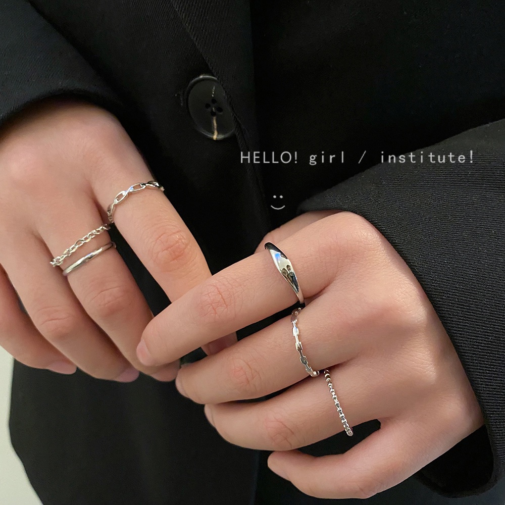 Set 6 nhẫn IF ME màu bạc thời trang cho nữ