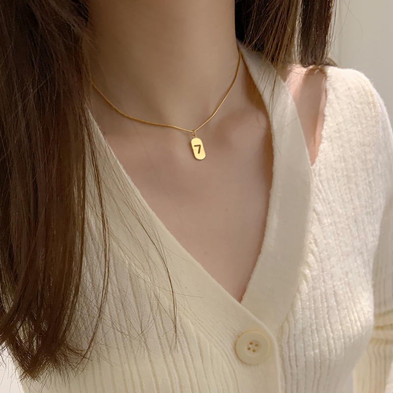 Dây Chuyền Mặt Số 7 Bằng Titan Chống Gỉ Phong Cách Hàn Quốc Cho Nữ