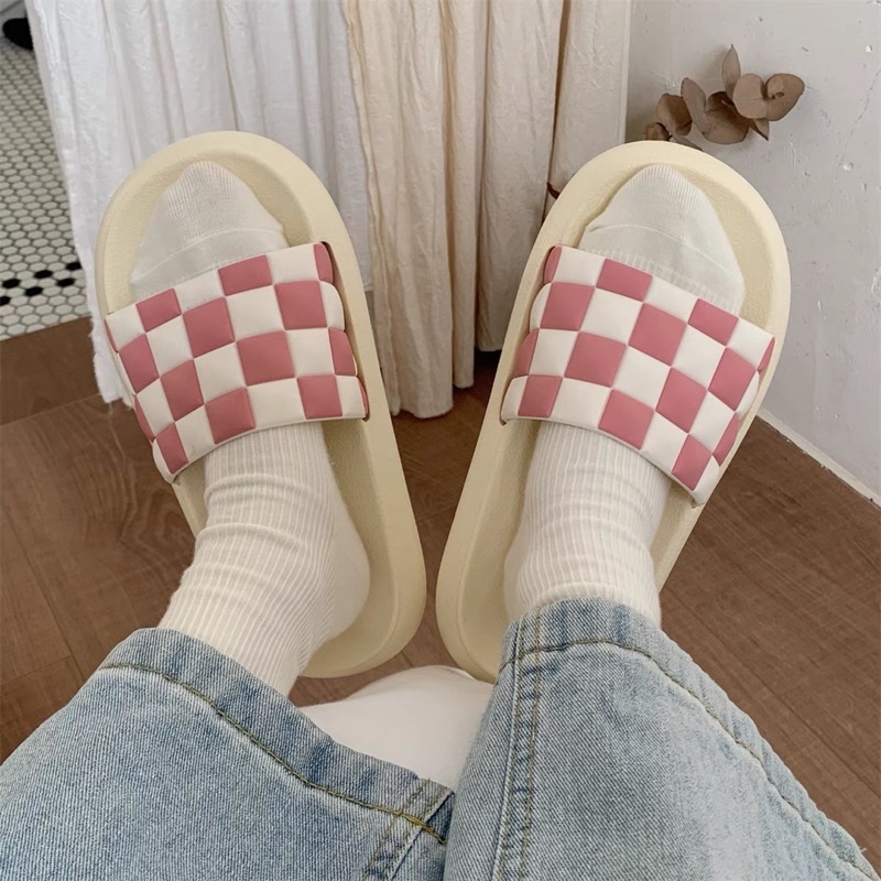 Dép bánh mì,dép quai ngang nam nữ kẻ caro dễ thương loại 1 Mã 01