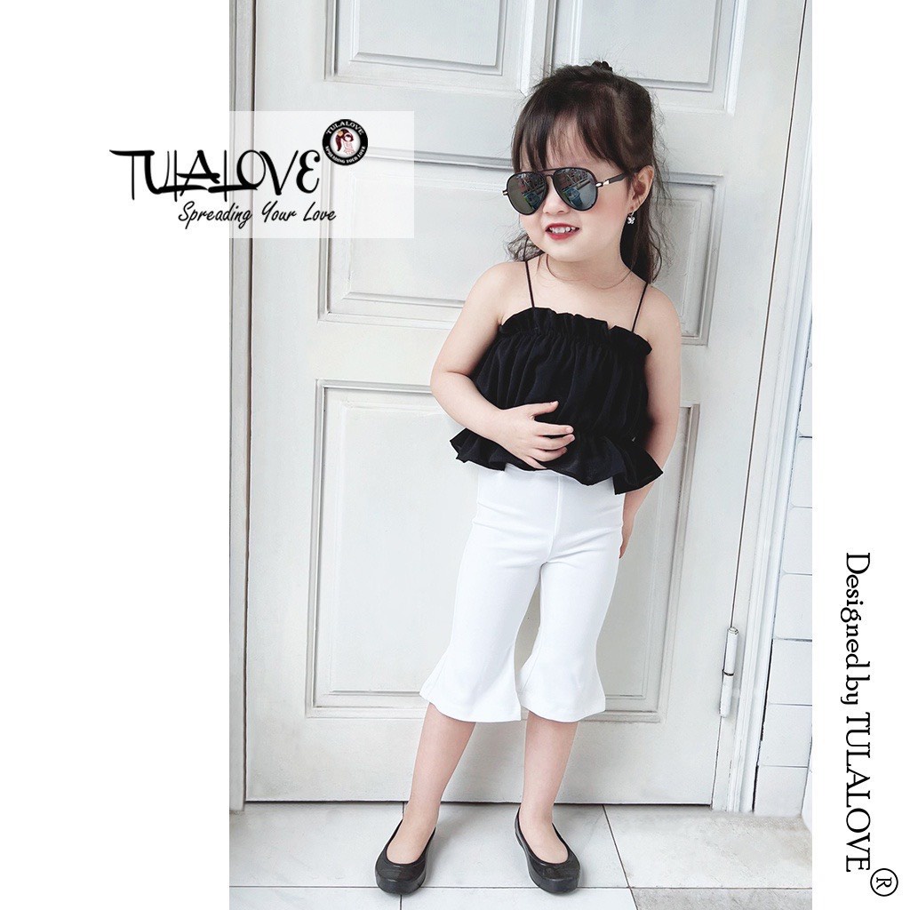 Bộ 2 dây kèm quần loe bé gái, set áo 2 dây chun hàn phối quần lửng loe tôn dáng cho bé
