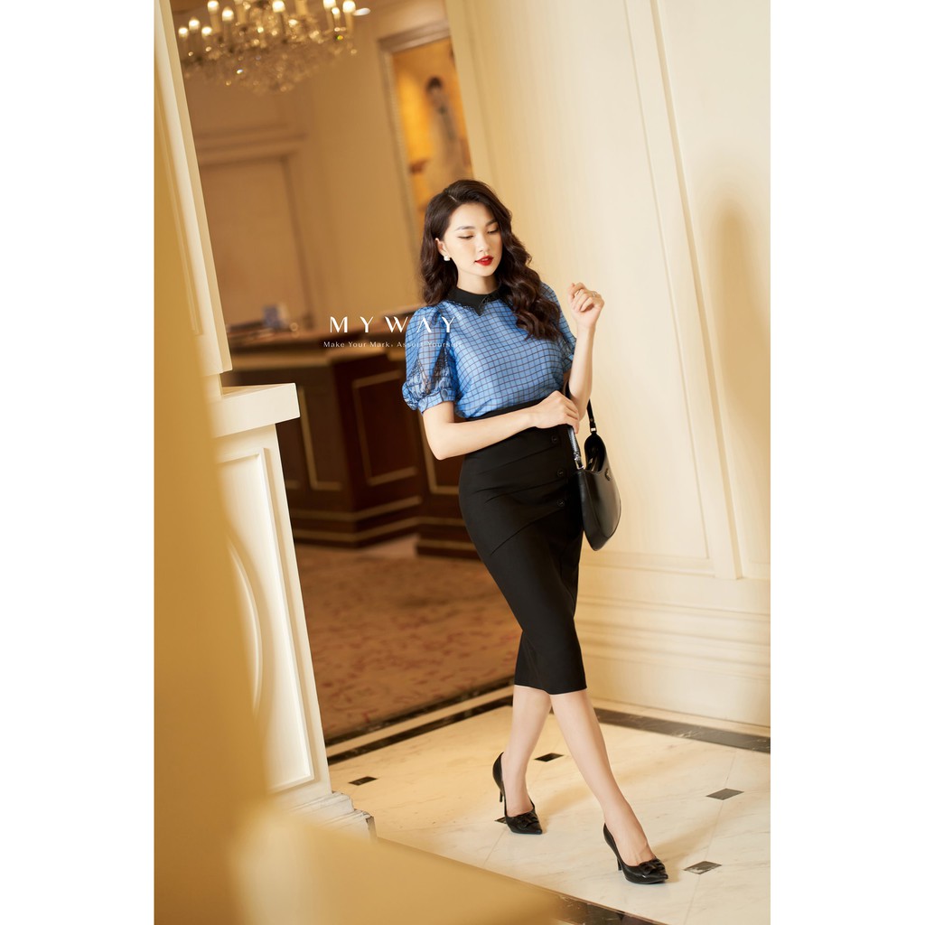 Áo Sơ Mi Nữ MY WAY Ngắn Tay Họa Tiết Kẻ Sang Trọng 2MA0508 (HT0)