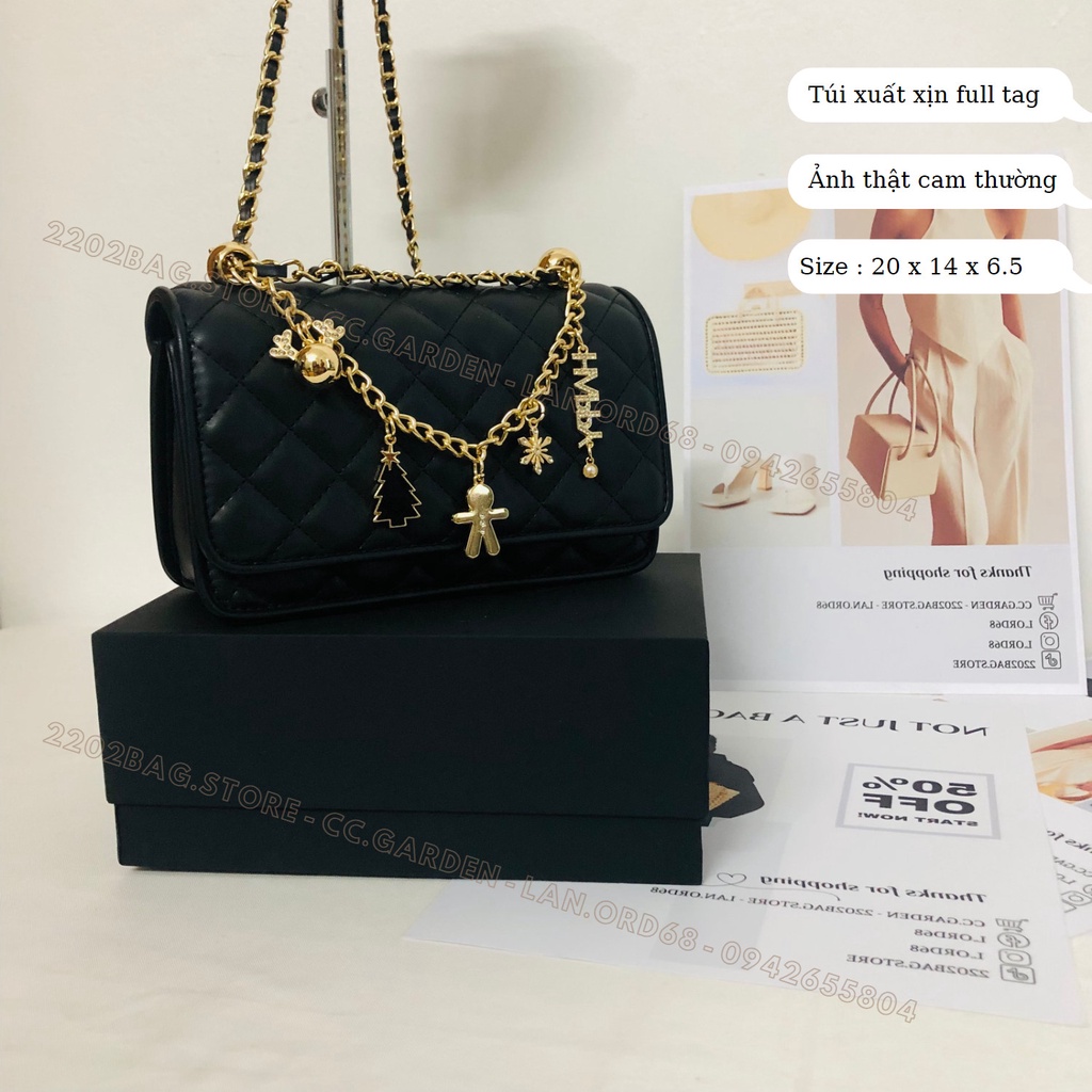 Túi cnk trần trám đính kèm phụ kiện giáng sinh full box túi xuất xịn đeo vai chéo đủ tem tag.ảnh video thật