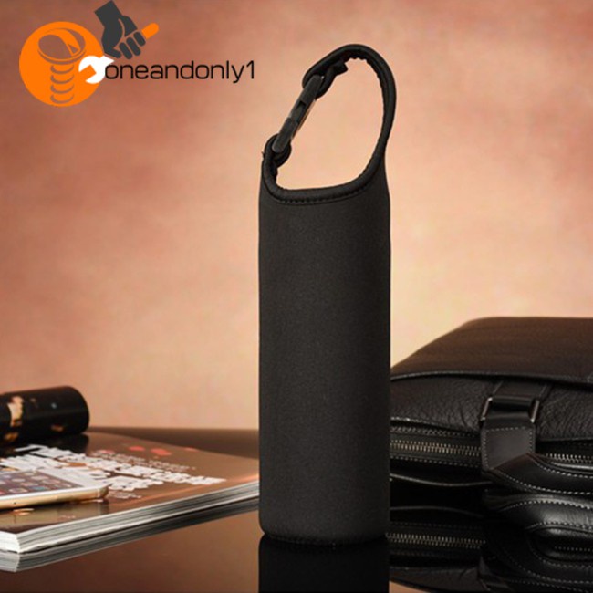 Vỏ bọc bình nước cách nhiệt màu đen chống thấm nước có tay cầm dung tích 500ml tiện dụng