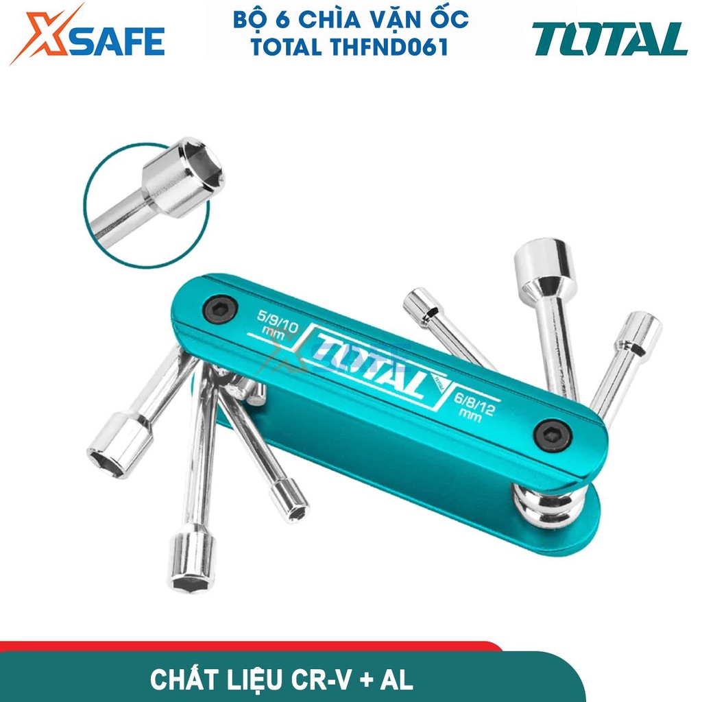 Bộ 6 chìa vặn đa năng TOTAL THFND061, kích thước 5mm, 6mm, 8mm, 9mm, 10mm, 12mm, chìa vặn dùng chất liệu Cr-V + AL