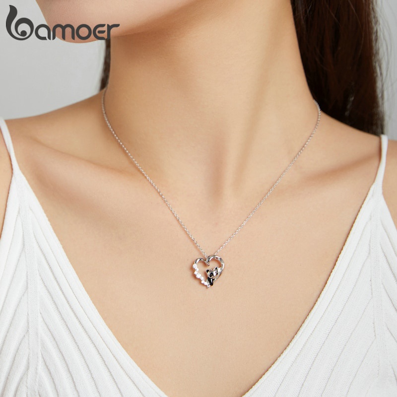 Dây chuyền BAMOER SCN453 bạc 925 mặt gấu trúc đính đá zircon có thể điều chỉnh độ dài dây 45cm thời trang cho phái nữ