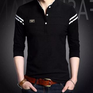 Áo thun nam màu đen dài tay sọc trắng chất cotton cao cấp hàng vnxk