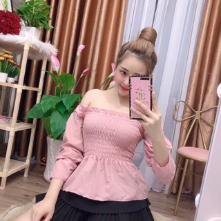 Áo kiểu nhún tay dài 2in 1 🎀 ảnh thật