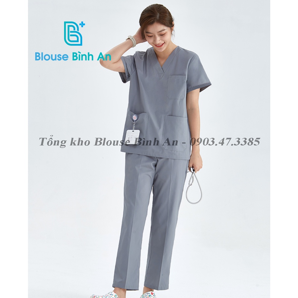 Đồng phục Y Tế, Spa màu xám dành cho bác sĩ, y tá, điều dưỡng, thẩm mỹ viện, Vải thô cotton phổ thông - Blouse Bình An