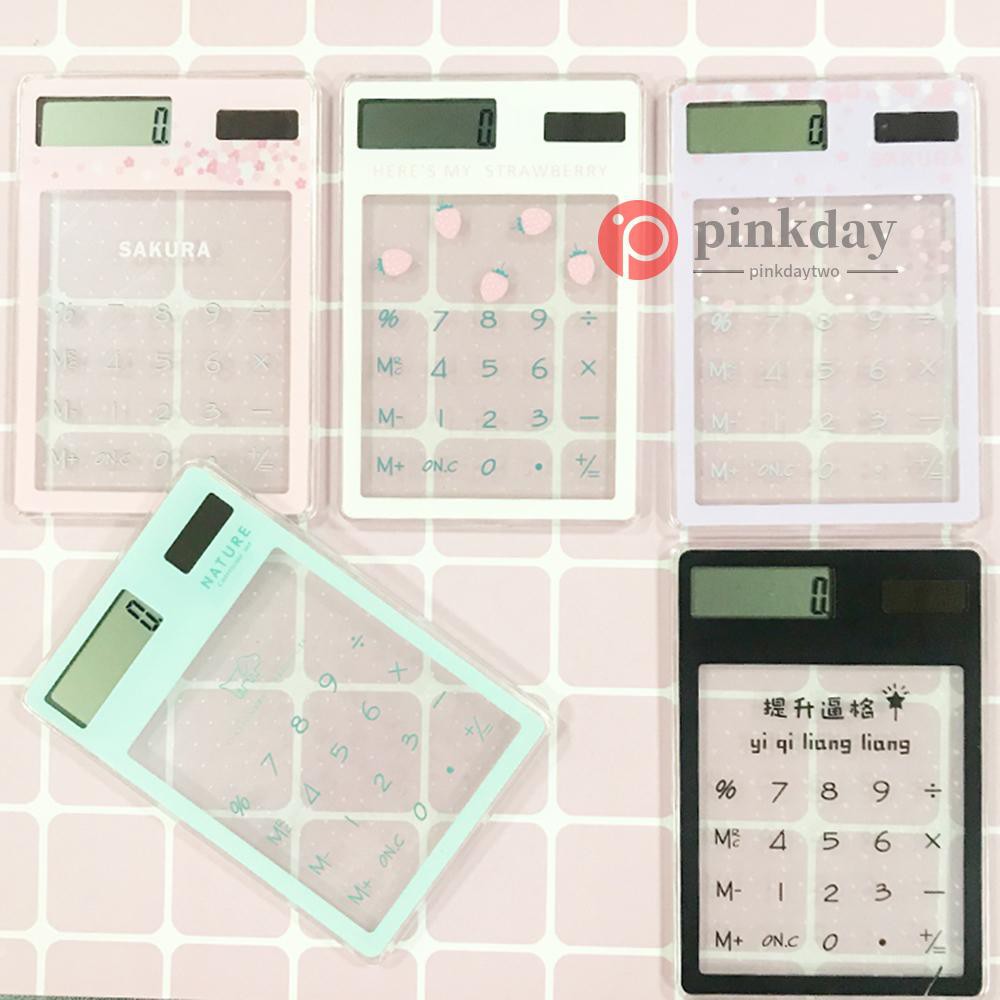 Ready stock 1pc Mini Calculator Cute Cartoon Ultra-thin Transparent Solar Energy Calculator Portable for Children School Office Supplies, Random Color