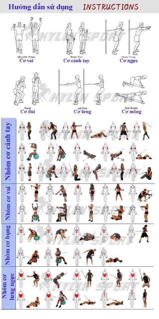 Bộ 5 dây kéo chất lượng tập gym có hộp. Hàng loại 1