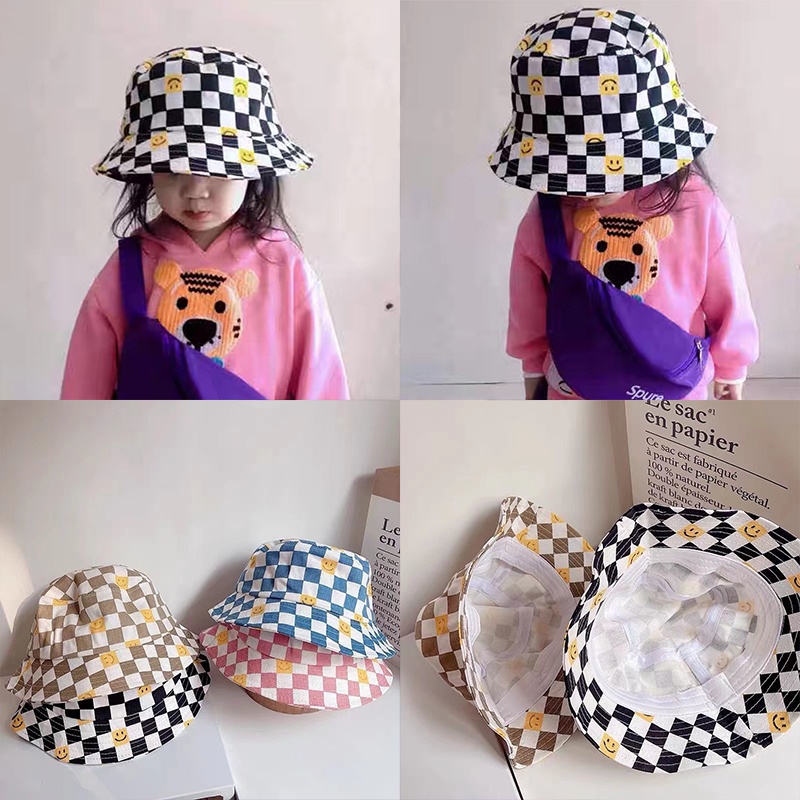 Nón Tai Bèo Vành Rộng Sọc Ca Rô Đen Trắng Phong Cách Hàn Quốc Xinh Xắn Dành Cho Bé