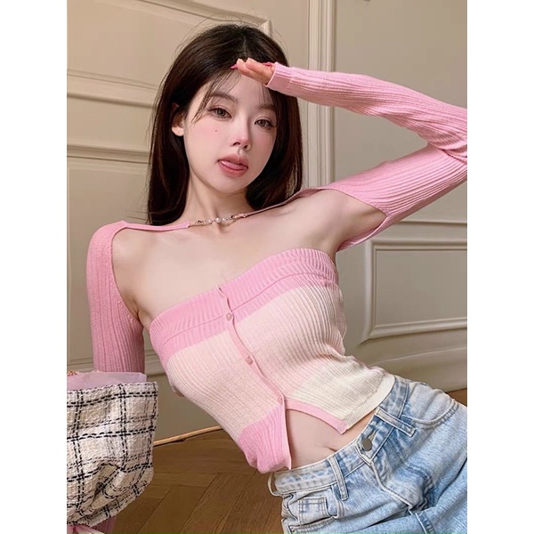Áo len quây ngang mix tay rời sexy, len mongtoghi chất len mềm