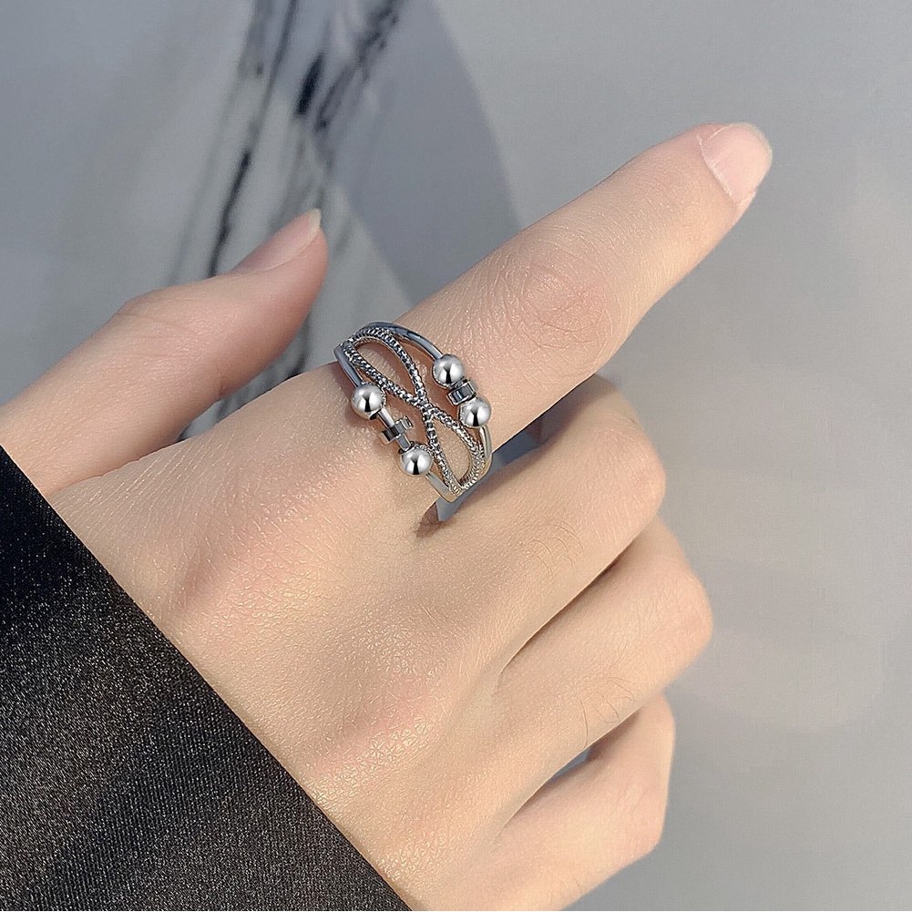 Nhẫn Hở Màu Bạc Cổ Điển Có Thể Điều Chỉnh Giảm Căng Thẳng Thời Trang Unisex