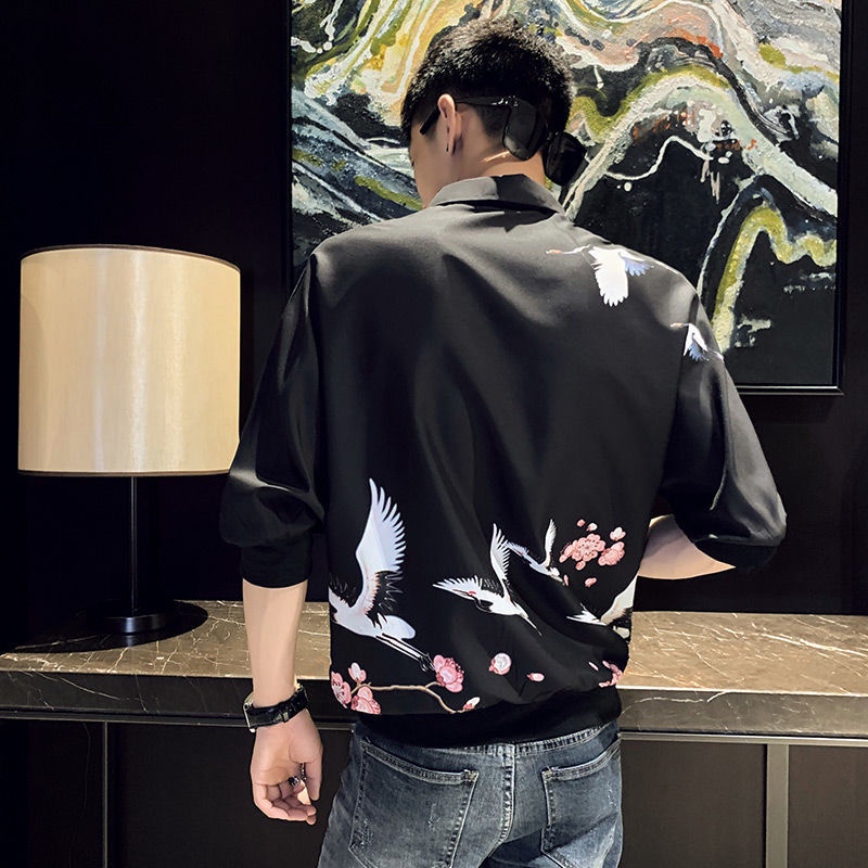 Áo Sơ Mi Ngắn Tay Dáng Rộng In Họa Tiết Cá Tính Theo Phong Cách Hàn Quốc Dành Cho Nam