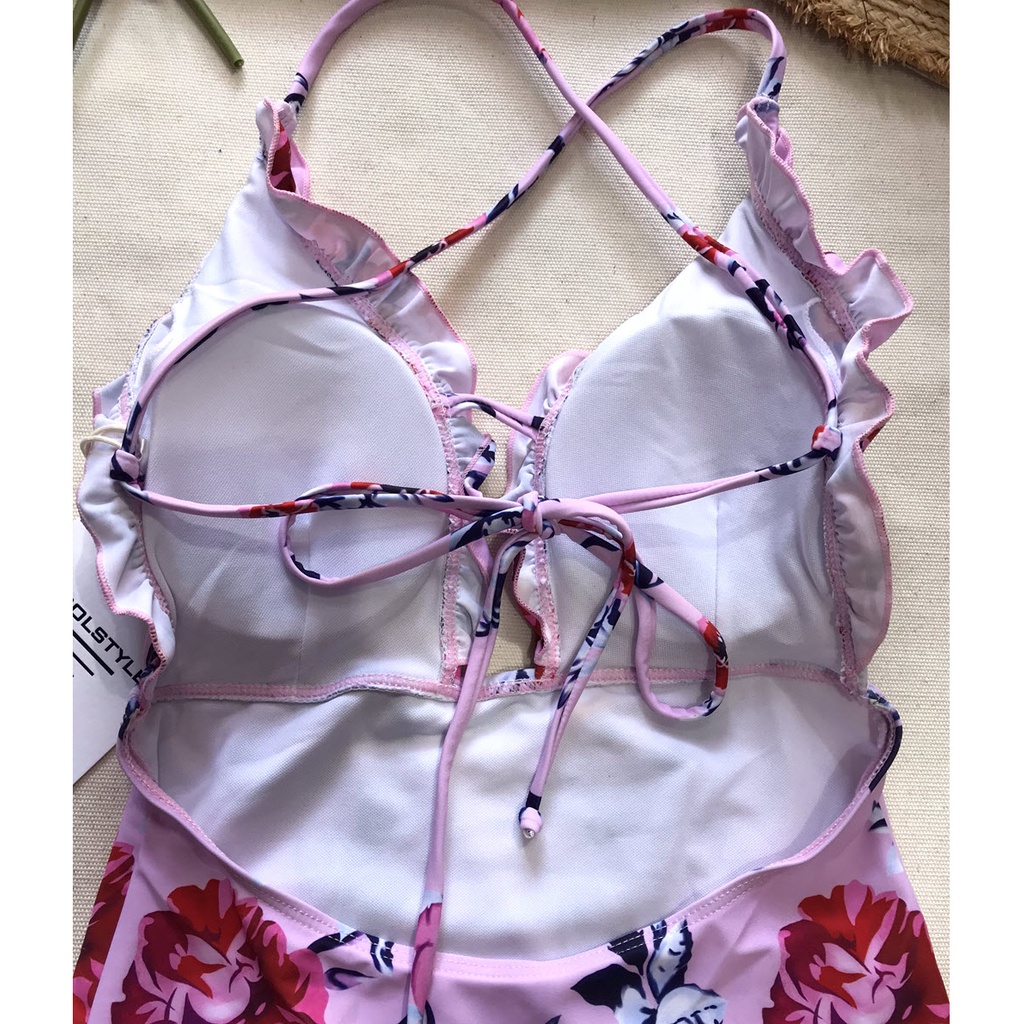 Đồ Bơi, Bikini 1 mảnh liền thân hoa, che Bụng, hồng Pastel #20164