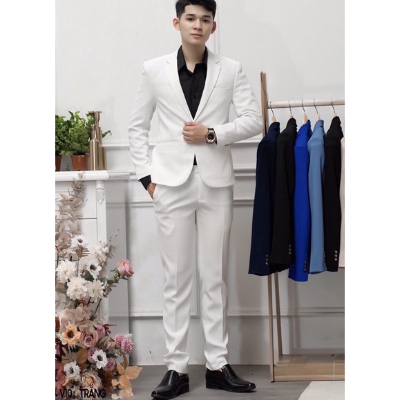 Bộ vest nam, áo vest nam, bộ comle Hàn Quốc đẹp màu trắng kem, vest công sở, vest chú rể cực sang, chất đẹp, ko nhăn