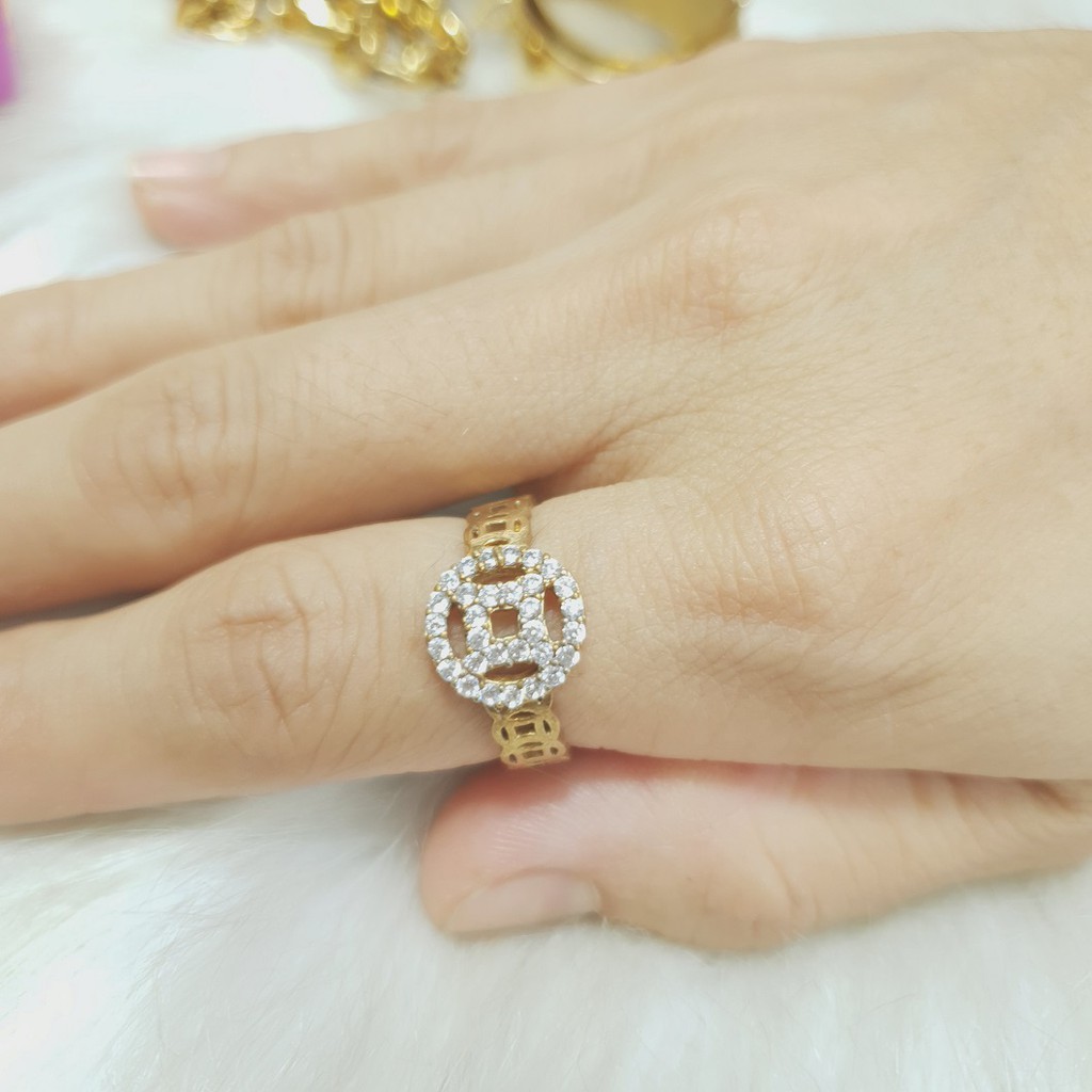 (Có ký hiệu-Không xi mạ) Nhẫn Kim Tiền Đá Nhỏ Vàng Vonfram Cao Cấp-Dùng lâu dài tắm rửa thoải mái không phai màu