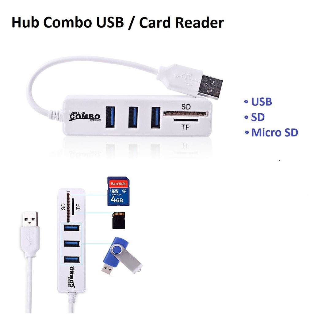 [SALE 10%] Hub Splitter 2 trong 1 với 3 cổng usb 2.0 + Card Reader