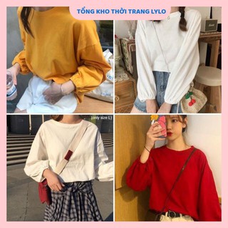 Áo nỉ nữ sweater dài tay trơn Thu Đông bo chun tay