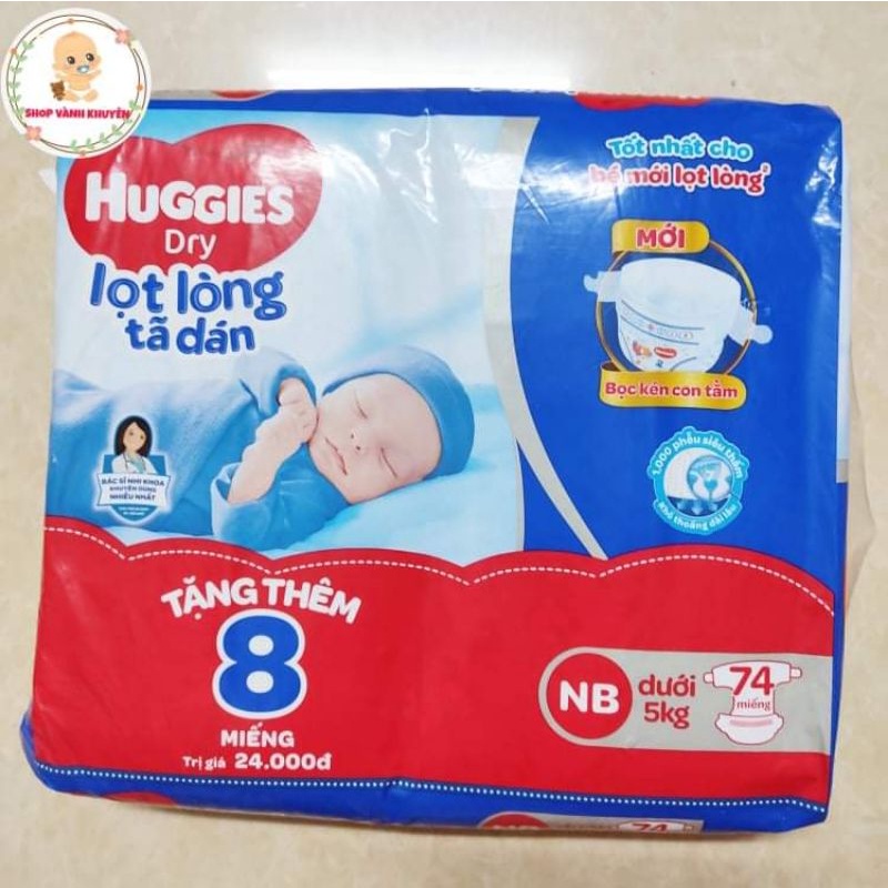 Tã dán Huggies Newborn NB74 miếng/ NB74+8 miếng.