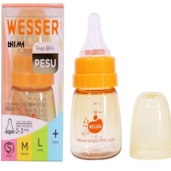 BÌNH SỮA WESSER CỔ HẸP CAO CẤP PESU MẪU MỚI 60ML