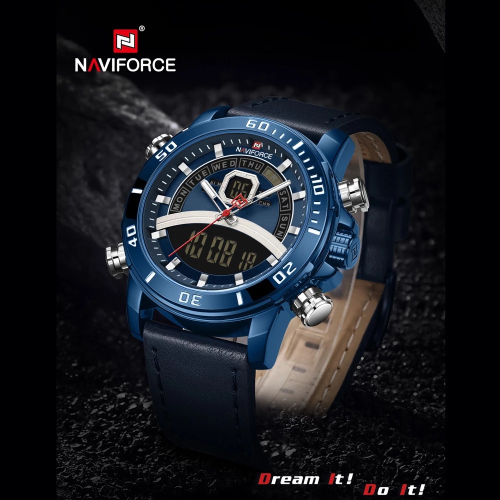 Đồng Hồ Đeo Tay Thạch Anh NAVIFORCE Dây Da Chống Nước Dành Cho Nam