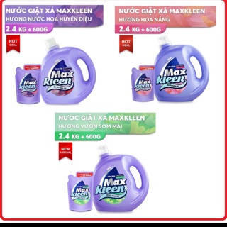 Nước giặt xã Maxkleen 2.4kg chai + túi giặt xã maxkleen 600g, có 3 hương , hoa nắng, huyền diệu , sớm mai