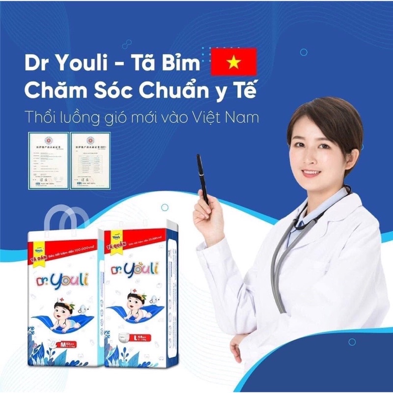 🍒Tã/Bỉm Y TẾ 🍒 DR.YOULI combo 2 bịch Dán/Quần S120/M104/M96/L96/XL88/XXL84/XXX80