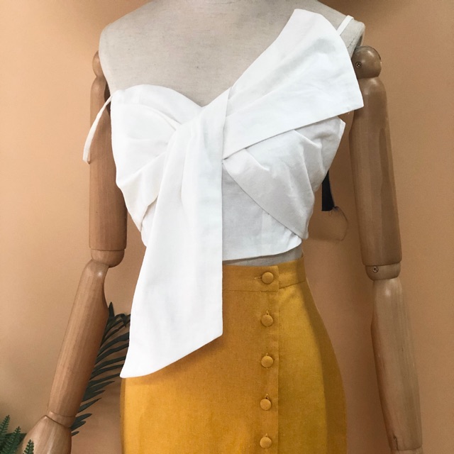 ÁO CROPTOP NƠ LINEN