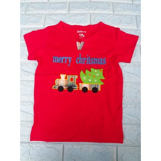 Áo thun cotton mịn cho bé đi chơi Giáng Sinh màu đỏ