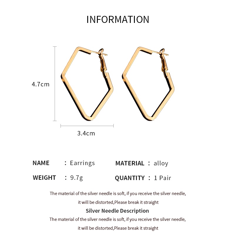 DREJEW Khuyên tai kim loại màu bạc thiết kế hình học rỗng phong cách cá tính thời trang sáng tạo