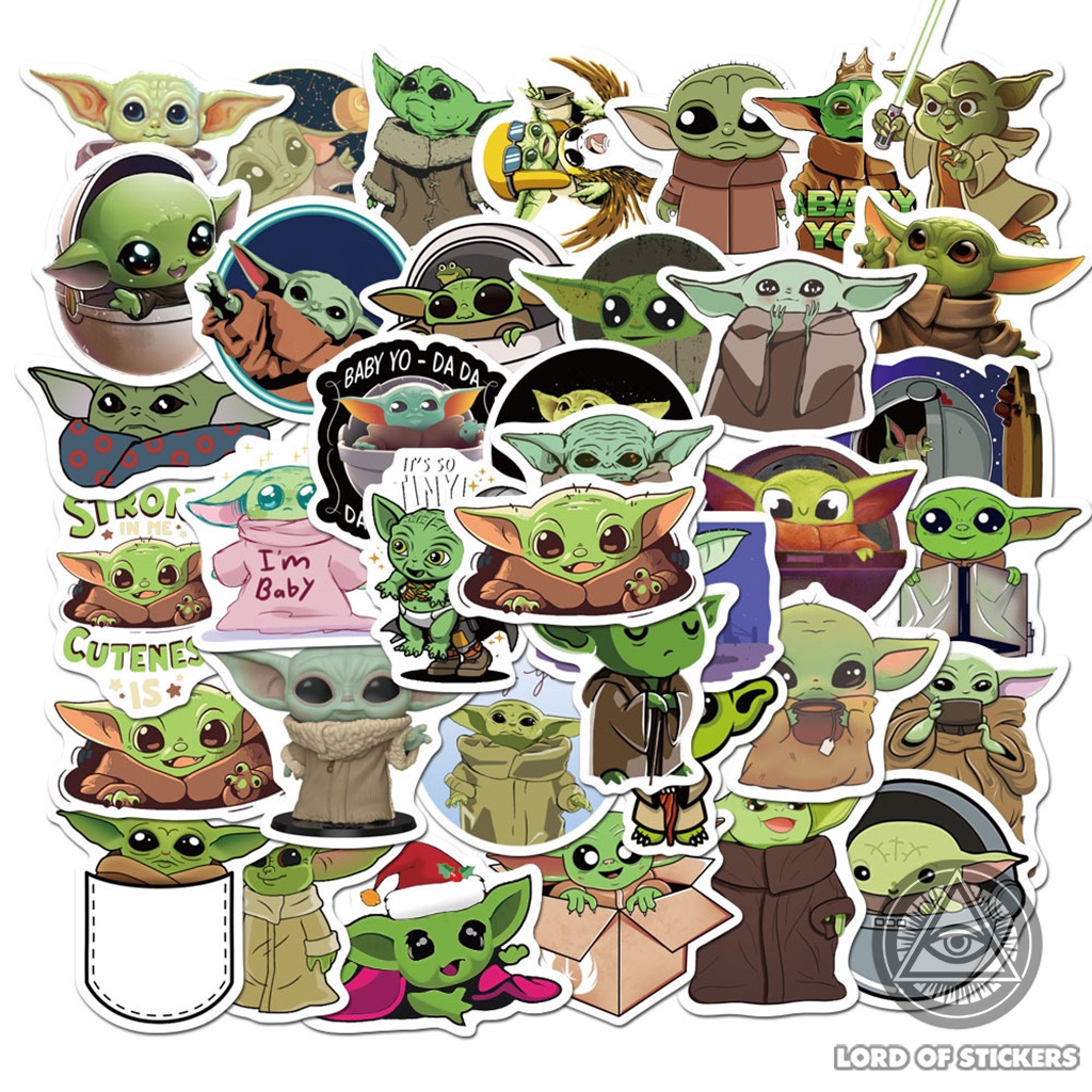 Set 50 Hình Dán Baby Yoda Grogu Sticker Star Wars Chống Thấm Nước Trang Trí Mũ Bảo Hiểm, Ván Trượt, Laptop, Vali, Sổ