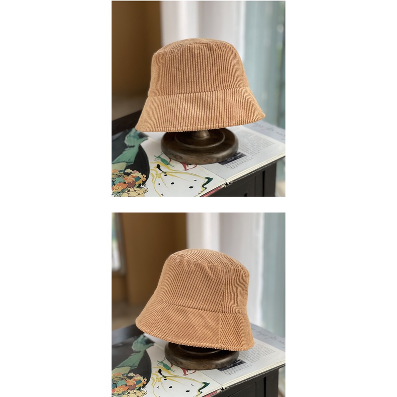 Nón Bucket Vải Nhung Kẻ Phong Cách Nhật Hàn Cổ Điển Dễ Phối Đồ