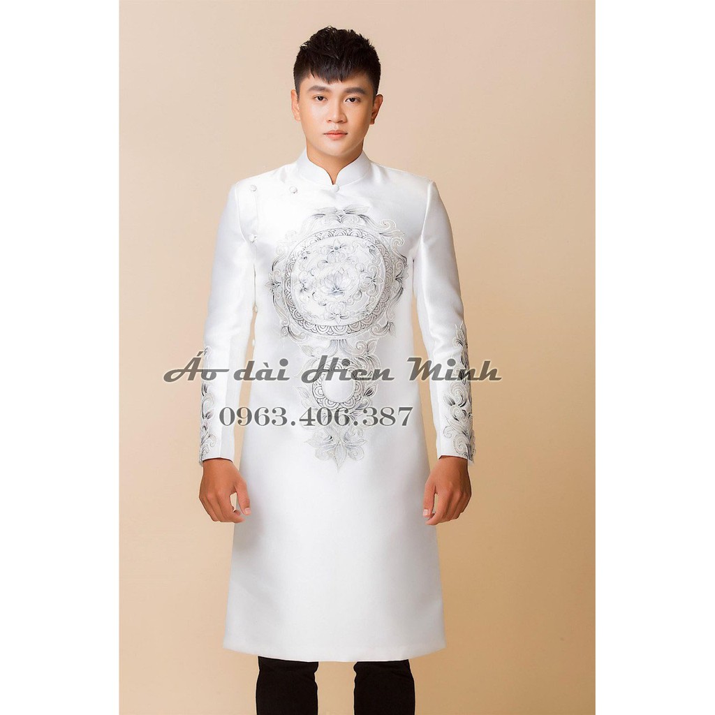 Áo dài cách tân nam vẽ tay cao cấp, thiết kế tay vest sang trong