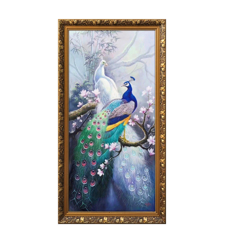 Bộ Tranh Đính Đá 5D Hạt Tròn Tự Làm Hình Chim Công Nhiều Màu Trang Trí Nhà Cửa