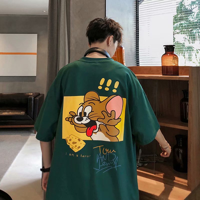 Áo nam Ngắn Tay In Hoạt Hình Tom and Jerry Phong Cách Hàn Quốc