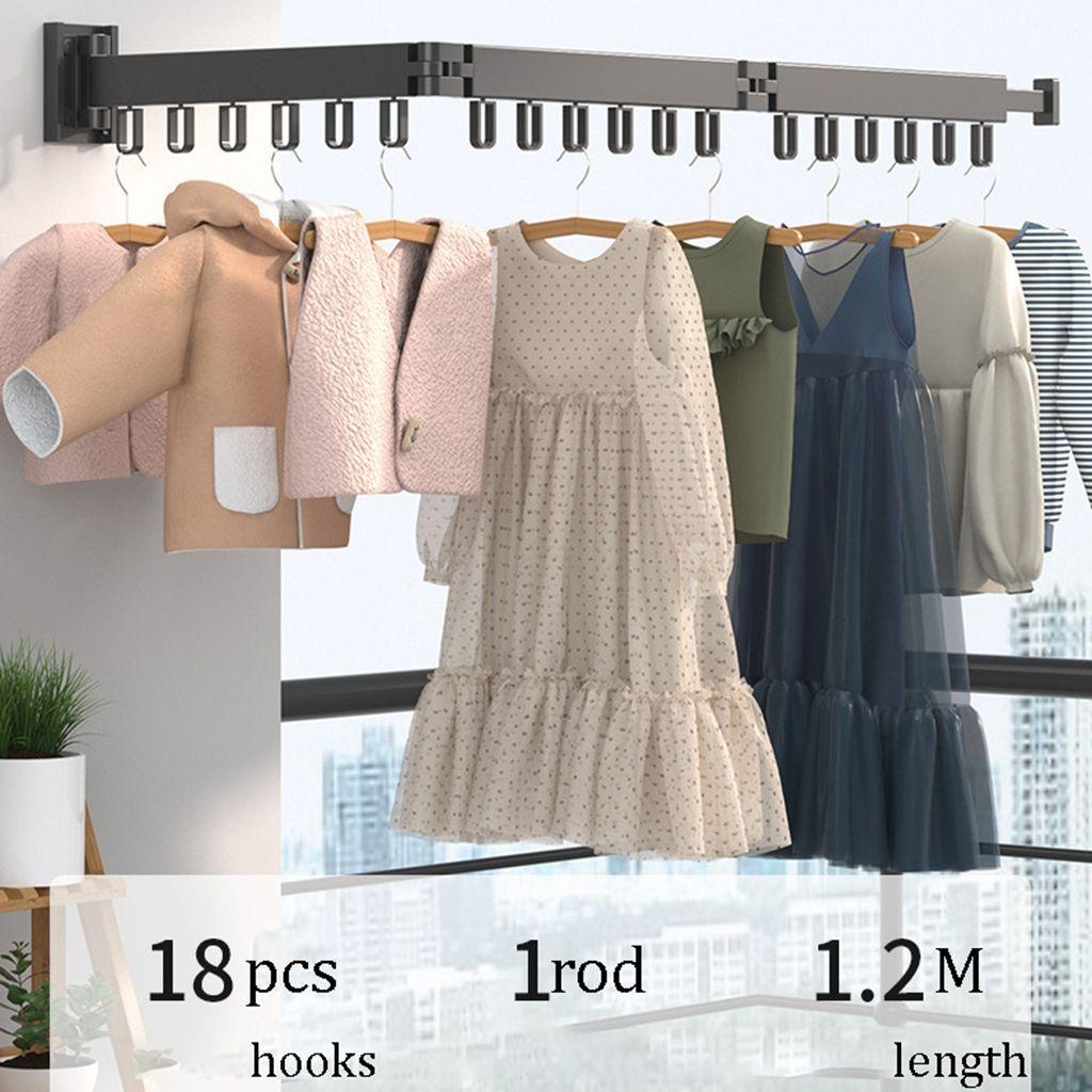 Giá Phơi Đồ Gắn Tường Bằng Hợp Kim Nhôm Màu Trắng / Đen Tiện Dụng