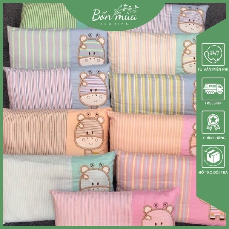 Gối Trẻ Em Bốn Mùa Bedding chất liệu cotton 100% [MỀM MỊN, AN TOÀN], hoạ tiết thêu đáng yêu, kích thước 25x45cm/ 30x50cm