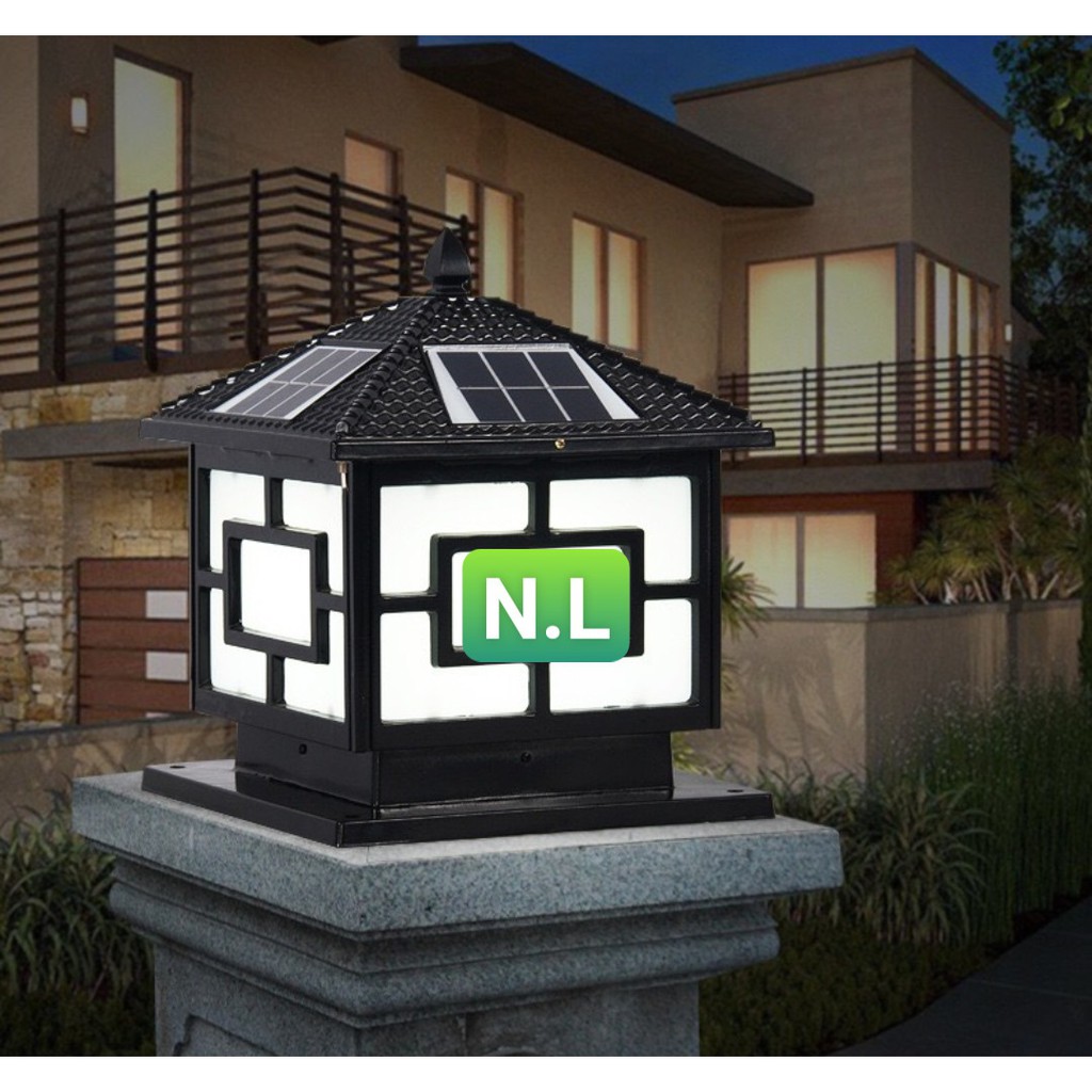 Đèn LED trụ cổng năng lượng mặt trời màu đen phi 25cm TNL 08